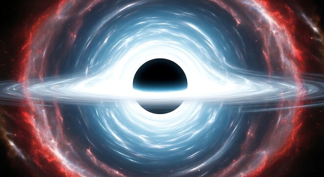 Black hole with accretion disk and nebula in deep space
