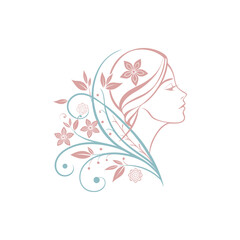 Elegant woman s profile adorned with delicate floral and leaf designs