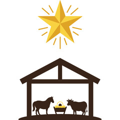 Nativity Scene with Star of Bethlehem Illustration Christmas Christianity religion Jesus Christ birth manger