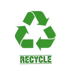 Obraz premium Green recycle symbol with text for environmental sustainability and waste management isolated on transparent background