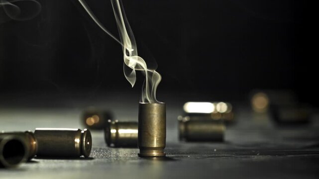 Smoke from the cartridge case after the shot. Filmed on a high-speed camera at 1000 fps. High quality FullHD footage
