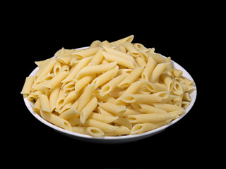 Cooked Penne Rigate Pasta in White Bowl
