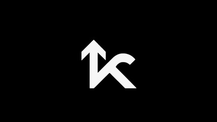 Modern minimalist letter K logo with integrated upward arrow symbol on a dark black background, representing growth, success, and progress.