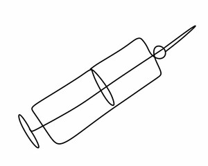 Line drawing of a syringe showcasing medical equipment in a simple and elegant style