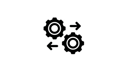 Digital process management icon: two rotating gears with bidirectional arrows for optimization, workflow, and data exchange.