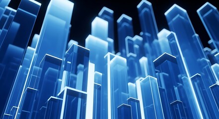 Fototapeta premium Abstract blue glass skyscrapers in a digital city