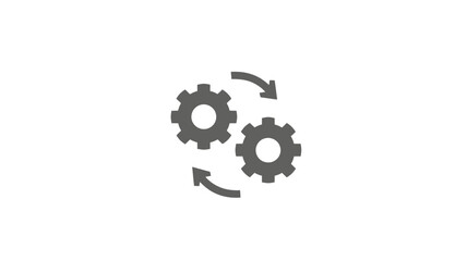 Gears and arrows icon representing synchronization, update, process, exchange, or system settings. Flat design vector graphic on white.