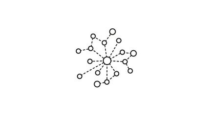 A central circle connects via dashed lines to smaller circles in a network pattern