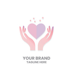Love Care Heart Logo | Charity Hands Symbol | Beauty Wellness Brand Icon
