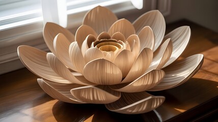 Elegant handcrafted paper flower sculpture bathed in sunlight, perfect for adding a touch of serene beauty to your home or creative project today