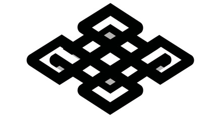 Intricate Black Endless Knot Symbol on White: Spiritual Graphic Design Element Representing Eternity, Wisdom, and Interconnection