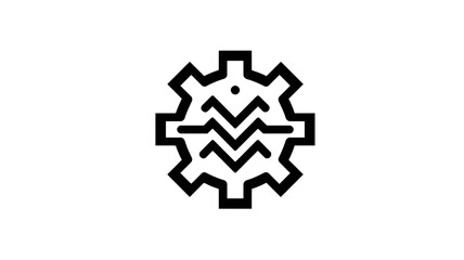 Minimalist outline cogwheel icon with zigzag pattern, symbolizing system settings, mechanical process, technology, data flow, or error.