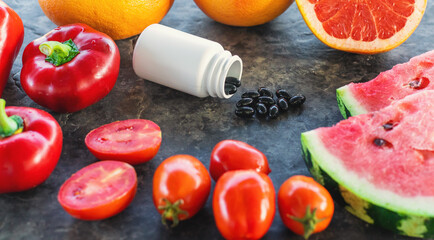 Lycopene containing foods are red. Selective focus.