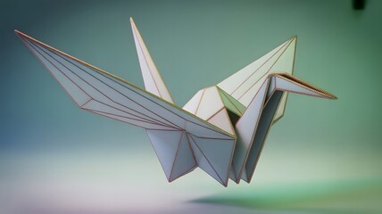 Graceful origami crane soaring in gentle light, a symbol of hope and peace, perfect for conveying serenity, creativity, and mindful contemplation