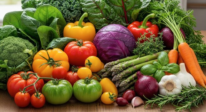 A Vibrant Assortment of Fresh Vegetables and Herbs for Healthy Eating