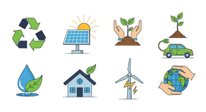 Icons representing environmental conservation and sustainable practices