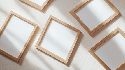 Minimalist photo frames with clean wooden textures capture natural light, perfect for displaying memories or art. Enhance any wall décor with a touch of warmth.