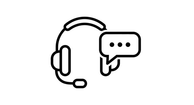 Line art icon of a headset with a speech bubble showing ellipses