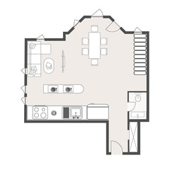 Modern 2D Floor Plan of Two Bedroom Apartment Layout