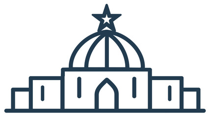 Abstract outline icon of a government building with a dome and star, symbolizing law, politics, authority, and official institutions.