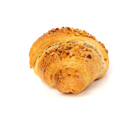 Delicious croissant with nut crumbs, sweet French bakery