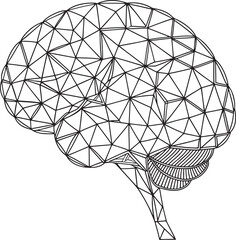 Mental health Black and white geometric outline of a human brain with cerebellum detail anatomy medical