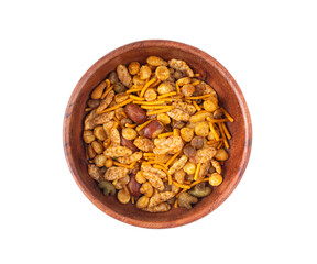 Navrattan namkeen mixture. Indian nimko snack, spicy and sweet farsaan