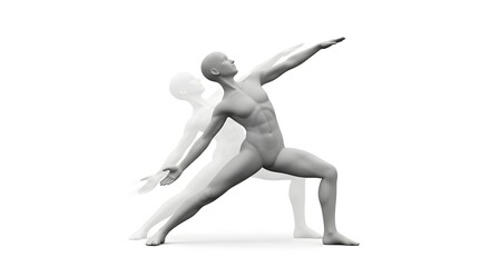 A minimalist depiction of a human figure in a dynamic yoga pose