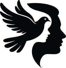 Human head silhouette with a dove symbolizing freedom and peace