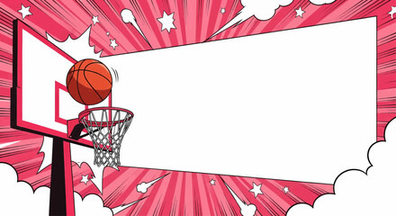 Pop art basketball sports game illustration. Dynamic background, comic victory, competition, energy, success