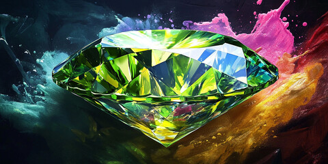Lush green diamond accented with vivid color splash overlays