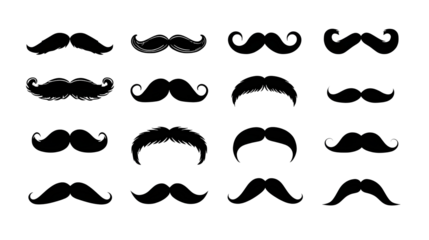 Variety of black silhouette mustache designs for styling and grooming themes