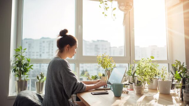 Cozy Morning Work-from-Home Vibes with Natural Light and Houseplants