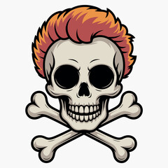 Cartoon skull and crossbones with spiky orange hair