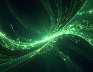 Swirling green energy streams amidst a dark, starry cosmos
