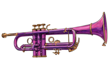 Glossy violet trumpet drawing - musical instrument art for decor and design