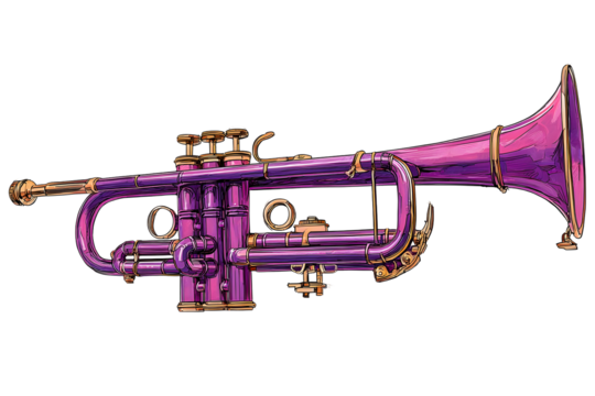 Glossy violet trumpet drawing - musical instrument art for decor and design