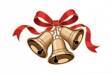 Golden bells adorned with a vibrant red ribbon, evoking festive cheer and holiday spirit.