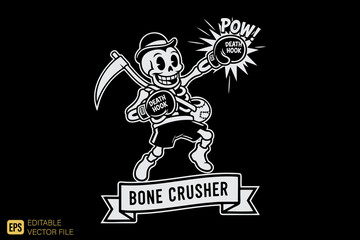 Cartoon Skeleton Boxer with Scythe and Boxing Gloves.