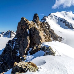 Alpine Majesty - A Rocky Peak Amidst Snowy Heights.