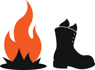 Silhouette of a boot next to a flame isolated on white background isolated on transparent background