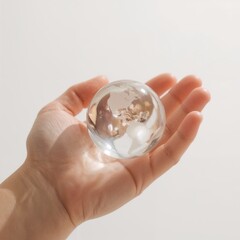Illustration of hand holding a glass globe isolated on white background for environment
