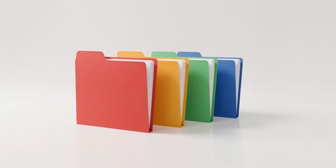 Illustration of colorful file folders isolated on white background for document organization