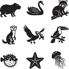 Naklejka premium Exotic Wildlife and Animal Silhouettes Vector Collection