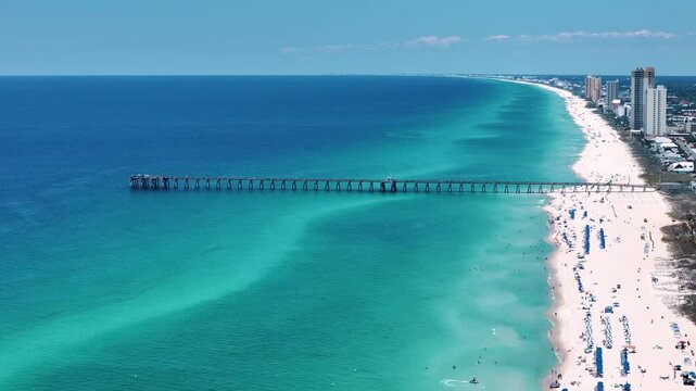 Aerial sea landscape of white sand beach on summer day in Panama City Beach Florida panhandle