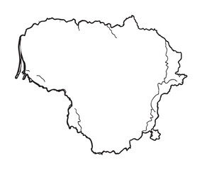 Black outline vector map of lithuania with detailed borders and a silhouette design.
