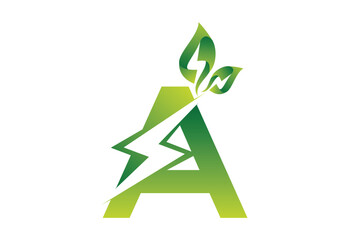 intel latter A with green eco symbol eletronic logo design templet