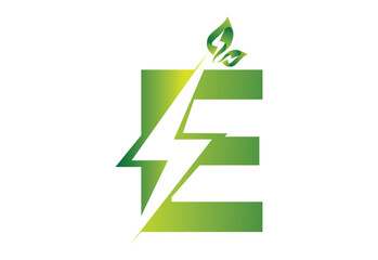 intel latter E with green eco symbol eletronic logo design templet