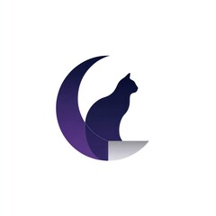 Cat silhouette perched on crescent moon symbol vector illustration