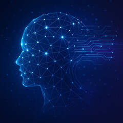 Illustration of artificial intelligence concept with human head and circuit board connections
